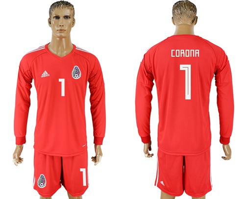 Mexico #1 Corona Red Long Sleeves Goalkeeper Soccer Country Jersey - Click Image to Close
